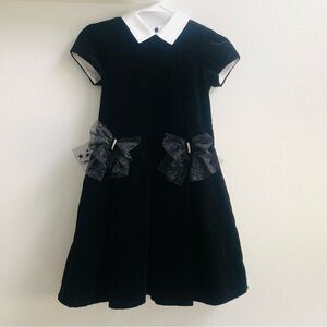 Balloon Chic Velvet Elegant Black Kids Dress with Bows Fully Line size 12